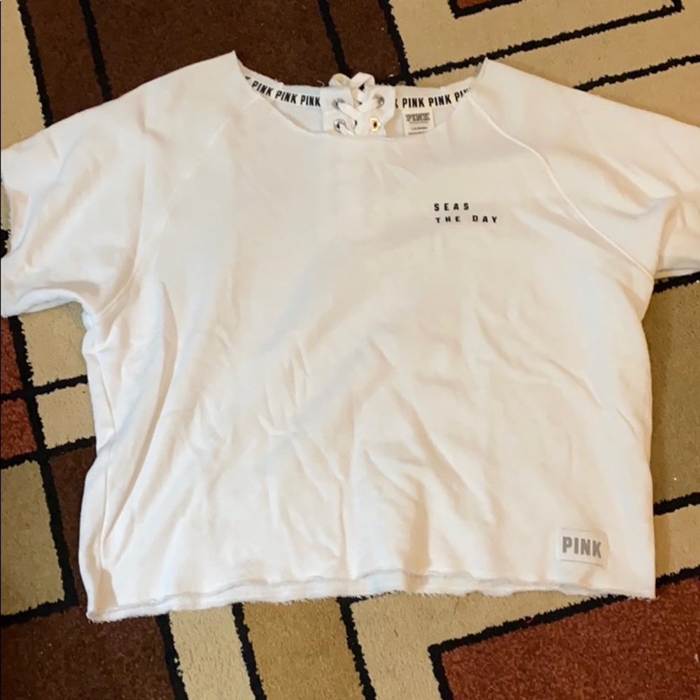 PINK VS white crop top